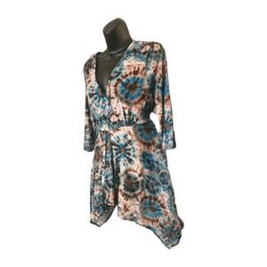 Denim 24/7 Women's XL Tunic Sheer Top Satrburst Tie Die Earth Tones Hippy Girl